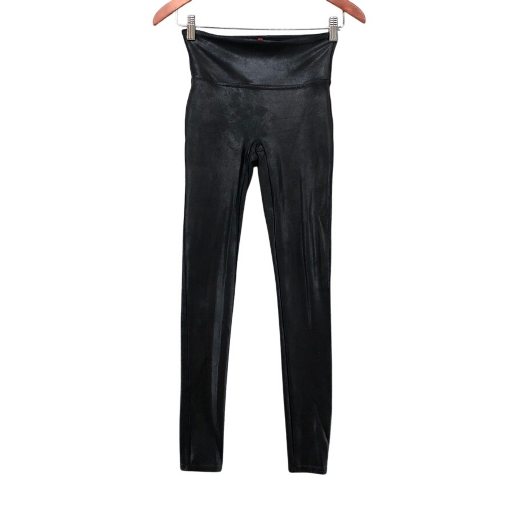 Spanx Faux Leather Leggings Womens Small Black High Rise Shaper Skinny‎ 2437